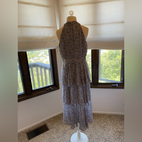 Sam Edelman | Printed Tiered Midi Dress in Dusty Blue - Picture 5 of 9